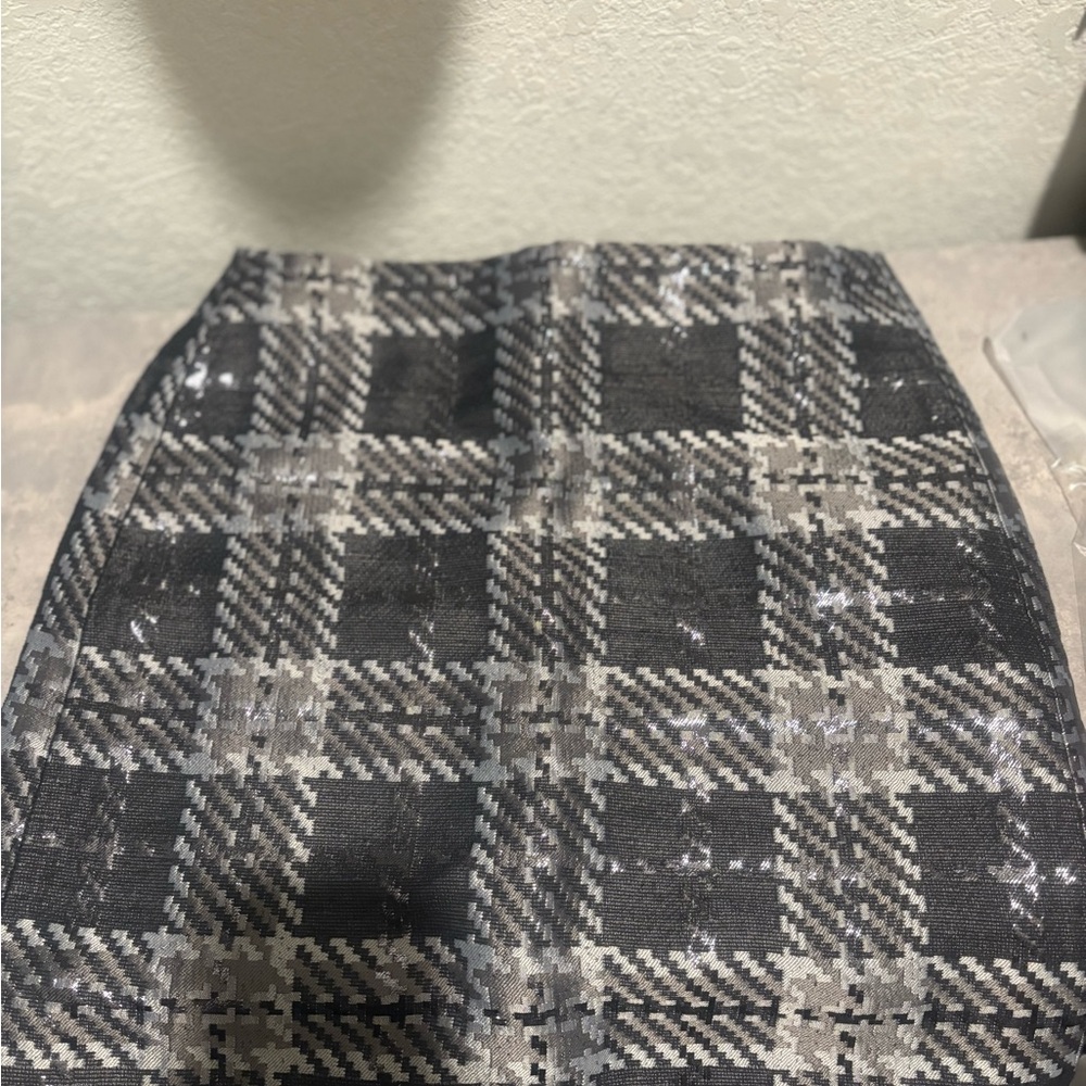 LOFT Black and Gray Plaid Pencil Skirt